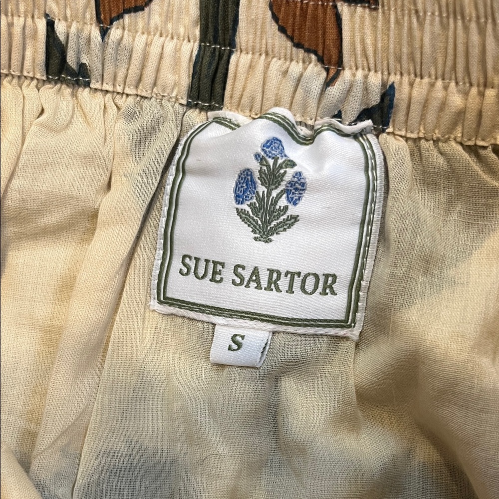 Sue Sartor Cream Floral Tiered Maxi Skirt with Green and Brown Motif - Picture 2 of 6